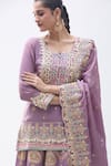 Shop_Samyukta Singhania_Purple Silk Embroidered Gota Notched Round Kurta Lehenga Set _Online_at_Aza_Fashions