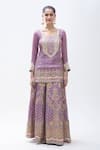 Shop_Samyukta Singhania_Purple Silk Embroidered Gota Notched Round Kurta Lehenga Set 