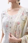 Samyukta Singhania_Grey Kurta And Sharara Chiffon Embroidered Gota Round Floral Set _at_Aza_Fashions