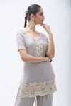 Buy_Samyukta Singhania_Grey Kurta And Sharara Chiffon Embroidered Gota Round Floral Set 