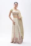 Buy_Samyukta Singhania_Beige Georgette Embroidered Chikankari V Neck Lehenga Set _at_Aza_Fashions