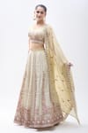 Shop_Samyukta Singhania_Beige Georgette Embroidered Chikankari V Neck Lehenga Set _Online_at_Aza_Fashions