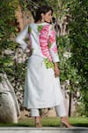 Shop_STUDIO TWELVE 11_Ivory Kurta Chanderi Silk Hand Painted Floral Notched And Pant Set _at_Aza_Fashions