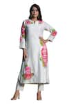 Buy_STUDIO TWELVE 11_Ivory Kurta Chanderi Silk Hand Painted Floral Notched And Pant Set _Online_at_Aza_Fashions