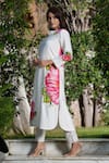 STUDIO TWELVE 11_Ivory Kurta Chanderi Silk Hand Painted Floral Notched And Pant Set _at_Aza_Fashions