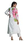 Buy_STUDIO TWELVE 11_Ivory Kurta Chanderi Silk Hand Painted Floral Notched And Pant Set 