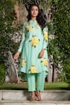 Buy_STUDIO TWELVE 11_Blue Kurta Chanderi Silk Embroidered Floral Skylight Asymmetric And Pant Set _at_Aza_Fashions