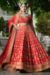 Buy_STUDIO TWELVE 11_Red Lehenga And Blouse Chanderi Silk Embroidered Aari V Neck Bridal Set _at_Aza_Fashions