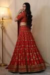 Shop_STUDIO TWELVE 11_Red Lehenga And Blouse Chanderi Silk Embroidered Aari V Neck Bridal Set _at_Aza_Fashions