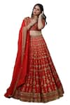 STUDIO TWELVE 11_Red Lehenga And Blouse Chanderi Silk Embroidered Aari V Neck Bridal Set _Online_at_Aza_Fashions