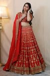 Buy_STUDIO TWELVE 11_Red Lehenga And Blouse Chanderi Silk Embroidered Aari V Neck Bridal Set _Online_at_Aza_Fashions