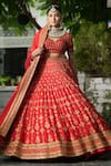 STUDIO TWELVE 11_Red Lehenga And Blouse Chanderi Silk Embroidered Aari V Neck Bridal Set _at_Aza_Fashions