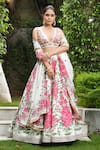 Buy_STUDIO TWELVE 11_Ivory Lehenga And Blouse Chanderi Silk Hand Painted Floral Plunged V Set _at_Aza_Fashions