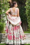 Shop_STUDIO TWELVE 11_Ivory Lehenga And Blouse Chanderi Silk Hand Painted Floral Plunged V Set _at_Aza_Fashions