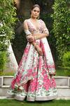 STUDIO TWELVE 11_Ivory Lehenga And Blouse Chanderi Silk Hand Painted Floral Plunged V Set _at_Aza_Fashions