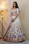 Buy_STUDIO TWELVE 11_Ivory Lehenga And Blouse Chanderi Silk Hand Painted Floral Flower Set _at_Aza_Fashions