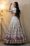 Shop_STUDIO TWELVE 11_Ivory Lehenga And Blouse Chanderi Silk Hand Painted Floral Flower Set _at_Aza_Fashions