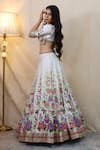 STUDIO TWELVE 11_Ivory Lehenga And Blouse Chanderi Silk Hand Painted Floral Flower Set _Online_at_Aza_Fashions