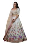 Buy_STUDIO TWELVE 11_Ivory Lehenga And Blouse Chanderi Silk Hand Painted Floral Flower Set _Online_at_Aza_Fashions