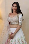 Shop_STUDIO TWELVE 11_Ivory Lehenga And Blouse Chanderi Silk Hand Painted Floral Flower Set _Online_at_Aza_Fashions