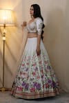 STUDIO TWELVE 11_Ivory Lehenga And Blouse Chanderi Silk Hand Painted Floral Flower Set _at_Aza_Fashions