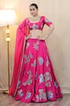 Buy_STUDIO TWELVE 11_Pink Lehenga And Blouse Chanderi Silk Embroidered Floral Scoop Applique Set _at_Aza_Fashions