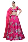 STUDIO TWELVE 11_Pink Lehenga And Blouse Chanderi Silk Embroidered Floral Scoop Applique Set _at_Aza_Fashions