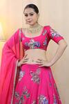 Buy_STUDIO TWELVE 11_Pink Lehenga And Blouse Chanderi Silk Embroidered Floral Scoop Applique Set 