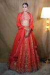 Buy_STUDIO TWELVE 11_Red Lehenga And Blouse Pure Raw Silk Embroidered Sequins V Neck Aari Bridal Set _at_Aza_Fashions