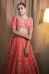 STUDIO TWELVE 11_Red Lehenga And Blouse Pure Raw Silk Embroidered Sequins V Neck Aari Bridal Set _Online_at_Aza_Fashions