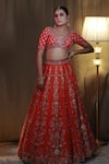 Buy_STUDIO TWELVE 11_Red Lehenga And Blouse Pure Raw Silk Embroidered Sequins V Neck Aari Bridal Set _Online_at_Aza_Fashions