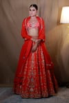 STUDIO TWELVE 11_Red Lehenga And Blouse Pure Raw Silk Embroidered Sequins V Neck Aari Bridal Set _at_Aza_Fashions