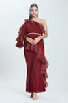 Buy_SWATI WADHWANI COUTURE_Maroon Georgette Hand Embroidery Crystal Ruffle Detailed Kaftan With Pant _at_Aza_Fashions