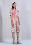 Shop_The Dramebaaz Co_White Art Twill Printed Floral Collar Petal Paradise A-line Dress _Online_at_Aza_Fashions