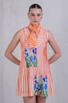 The Dramebaaz Co_Orange Art Twill Printed Striped V Neck Mystic Maven Dress _Online_at_Aza_Fashions