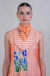 Shop_The Dramebaaz Co_Orange Art Twill Printed Striped V Neck Mystic Maven Dress _Online_at_Aza_Fashions