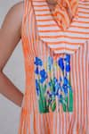 The Dramebaaz Co_Orange Art Twill Printed Striped V Neck Mystic Maven Dress _at_Aza_Fashions