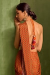 Shop_Neha Khullar_Orange Viscose Chinon Geometric Printed Pre-draped Saree With Embroidered Blouse_at_Aza_Fashions