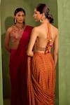 Neha Khullar_Orange Viscose Chinon Geometric Printed Pre-draped Saree With Embroidered Blouse_Online_at_Aza_Fashions