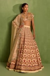 Buy_Neha Khullar_Orange Viscose Raw Silk Embellished Bead Floral Mughal Printed Lehenga Set _at_Aza_Fashions