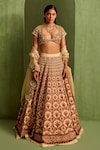 Neha Khullar_Orange Viscose Raw Silk Embellished Bead Floral Mughal Printed Lehenga Set_Online_at_Aza_Fashions