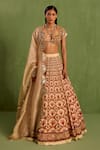 Neha Khullar_Orange Viscose Raw Silk Embellished Bead Floral Mughal Printed Lehenga Set_at_Aza_Fashions