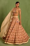 Shop_Neha Khullar_Orange Viscose Raw Silk Embellished Bead Floral Mughal Printed Lehenga Set