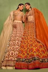 Neha Khullar_Orange Viscose Raw Silk Embellished Floral Geometric Mughal Printed Lehenga Set_Online_at_Aza_Fashions