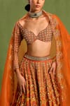 Neha Khullar_Orange Viscose Raw Silk Embellished Floral Geometric Mughal Printed Lehenga Set_at_Aza_Fashions