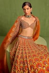 Buy_Neha Khullar_Orange Viscose Raw Silk Embellished Floral Geometric Mughal Printed Lehenga Set 