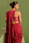 Shop_Neha Khullar_Pink Viscose Chinon Printed Pre-draped Ruffle Saree With Cut-out Blouse_at_Aza_Fashions
