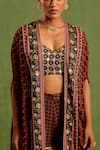 Neha Khullar_Black Viscose Chinon Embellished Bead Geometric Printed Asymmetric Gharara Set_at_Aza_Fashions