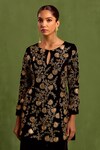 Neha Khullar_Black Velvet Embroidered Dabka Keyhole Kurta With Sharara_Online_at_Aza_Fashions