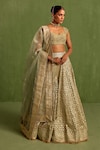 Buy_Neha Khullar_Green Banarasi Chanderi Woven Geometric Sweetheart Jaal Lehenga Set _Online_at_Aza_Fashions